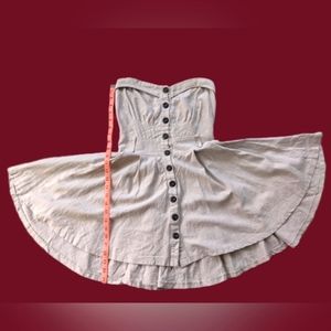 AlicKris strapless cottage core light brown linen button up slip on dress